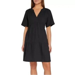 🍀 GAP Women's Tiered Cotton Gauze Black Dress With Pockets
